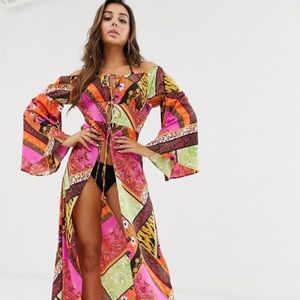 ASOS DESIGN off shoulder maxi beach kimono